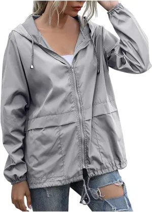 Women's Raincoat Spring Jackets Waterproof Raincoat Running Rain Jacket Adjustable Lightweight Windbreaker