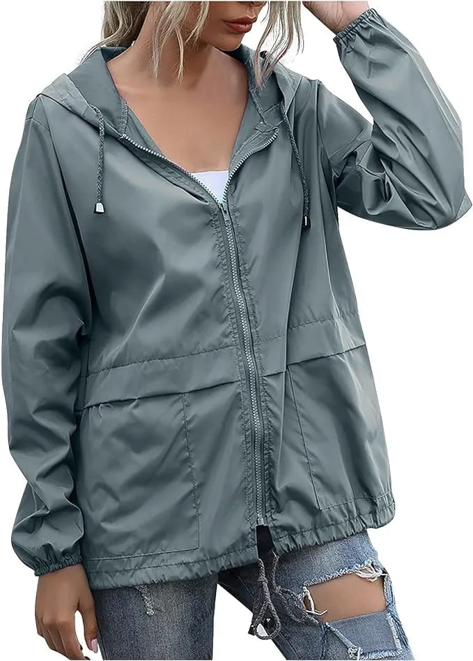 Women's Raincoat Spring Jackets Waterproof Raincoat Running Rain Jacket Adjustable Lightweight Windbreaker