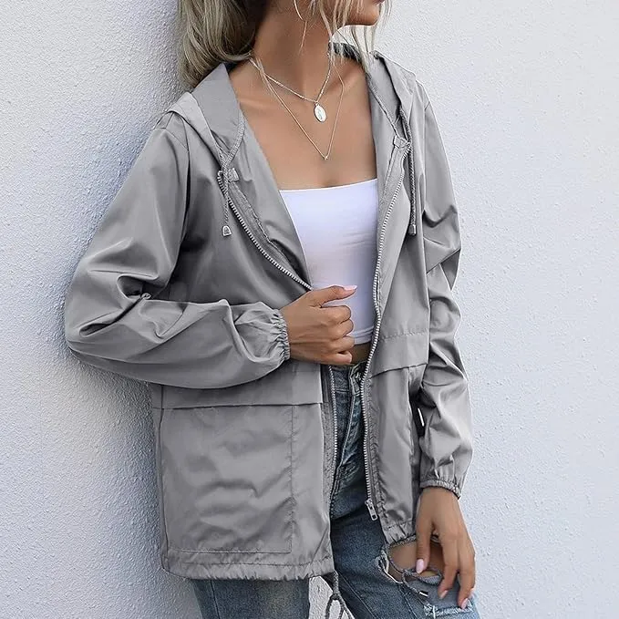 Women's Raincoat Spring Jackets Waterproof Raincoat Running Rain Jacket Adjustable Lightweight Windbreaker