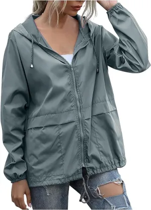 Women's Raincoat Spring Jackets Waterproof Raincoat Running Rain Jacket Adjustable Lightweight Windbreaker