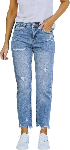 Women's Ripped Skinny Jeans High Waisted Distressed Stretch Pencil Jeans Slim Fit Casual Vintage Destroyed Denim Pants