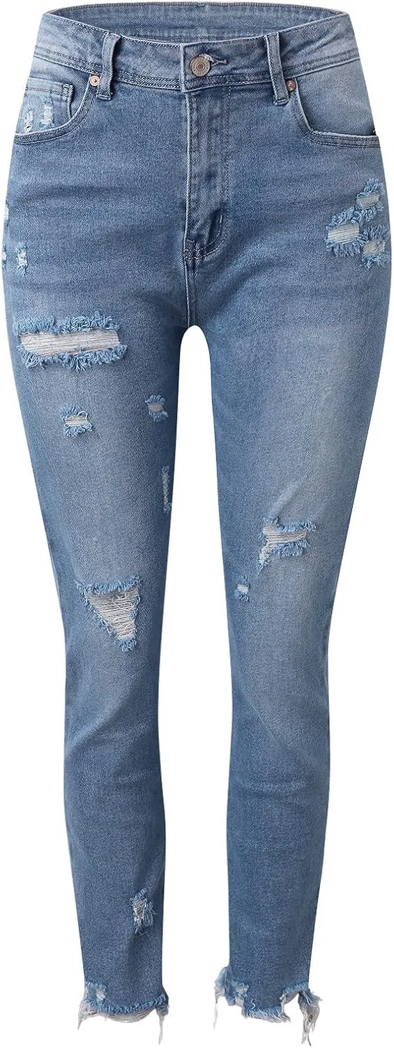 Women's Ripped Skinny Jeans High Waisted Distressed Stretch Pencil Jeans Slim Fit Casual Vintage Destroyed Denim Pants