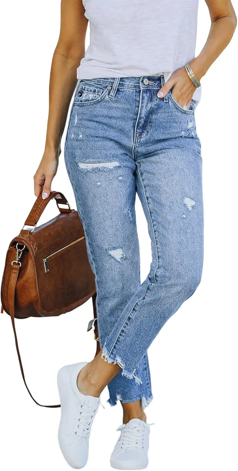 Women's Ripped Skinny Jeans High Waisted Distressed Stretch Pencil Jeans Slim Fit Casual Vintage Destroyed Denim Pants