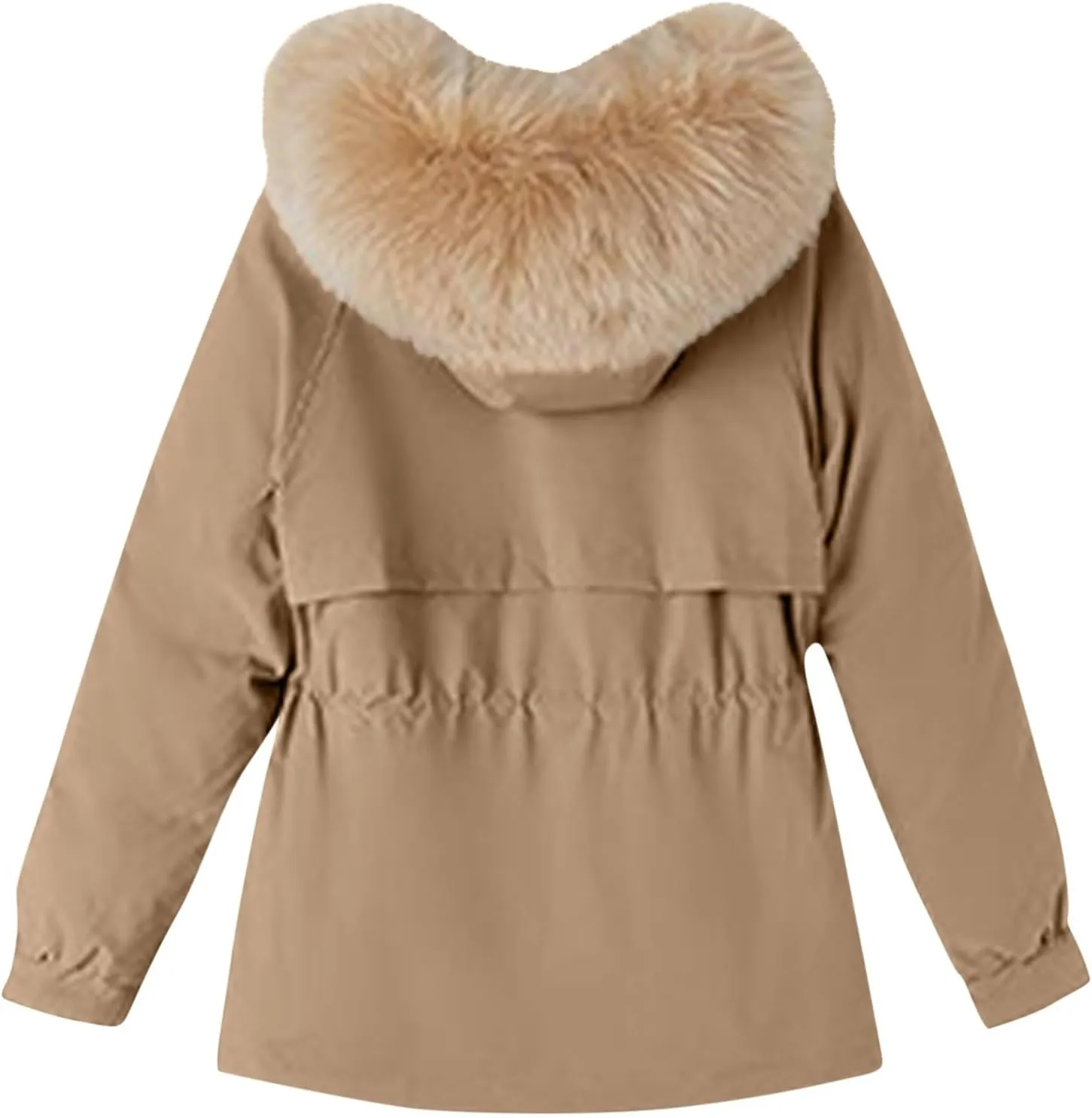 Womens Winter Puffer Jackets Plush Hooded Windbreaker Faux Fur Down Coats Drawtring Waist Furry Lined Fuzzy Parka